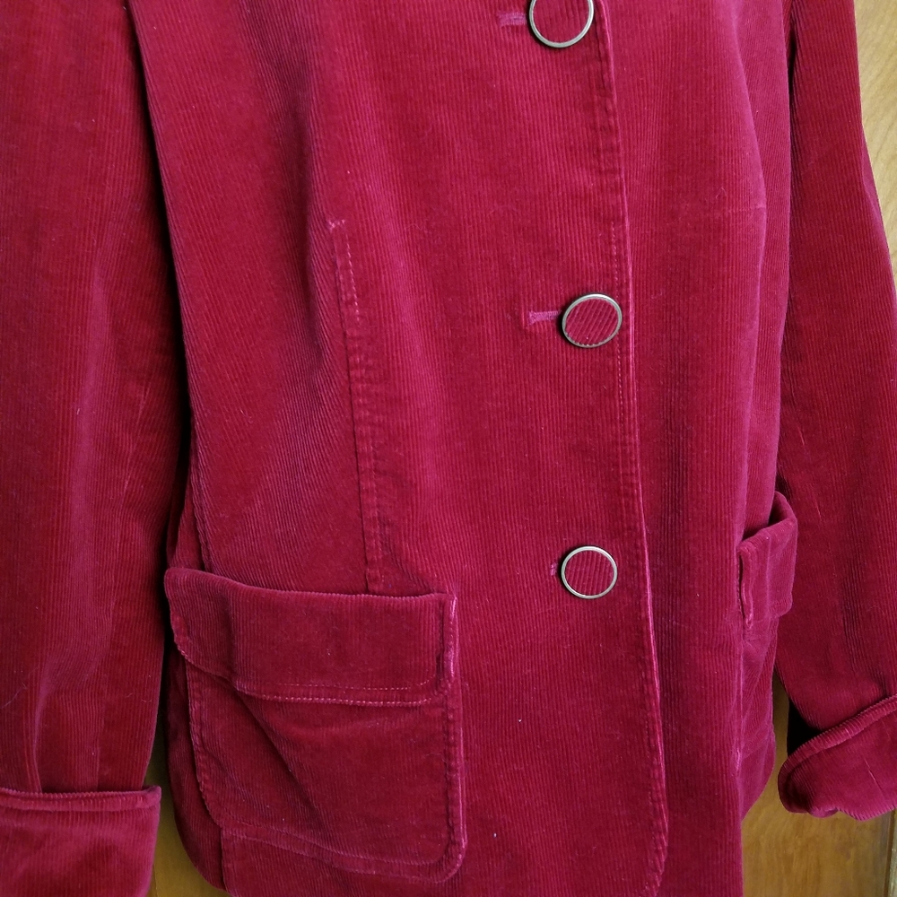 Talbots Red Corduroy Lined Button Up Blazer - image 3